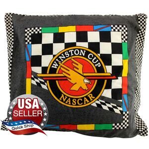 Vintage NASCAR Winston Cup Checkered Throw Pillow • Retro Racing • Golden Eagle